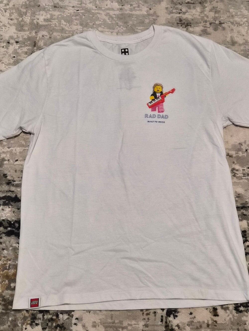 Lego White Tee with Colorful Minifigure Guitar